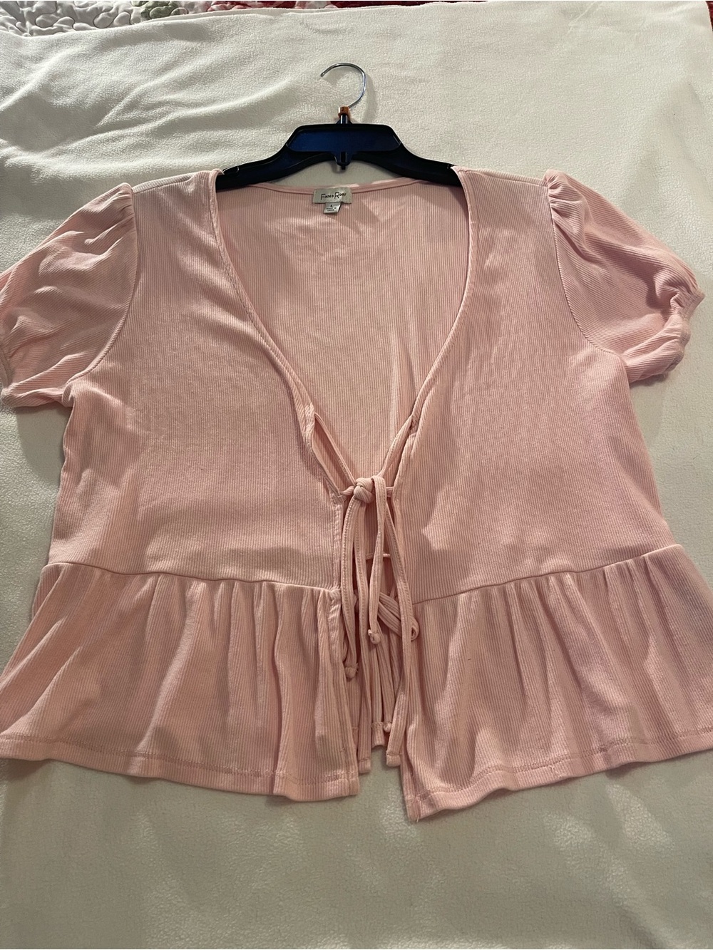 Free People Blush Pink Tie-Front Peplum Top